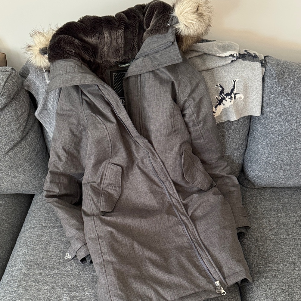 TNA Charcoal Parka with Faux Fur Hood